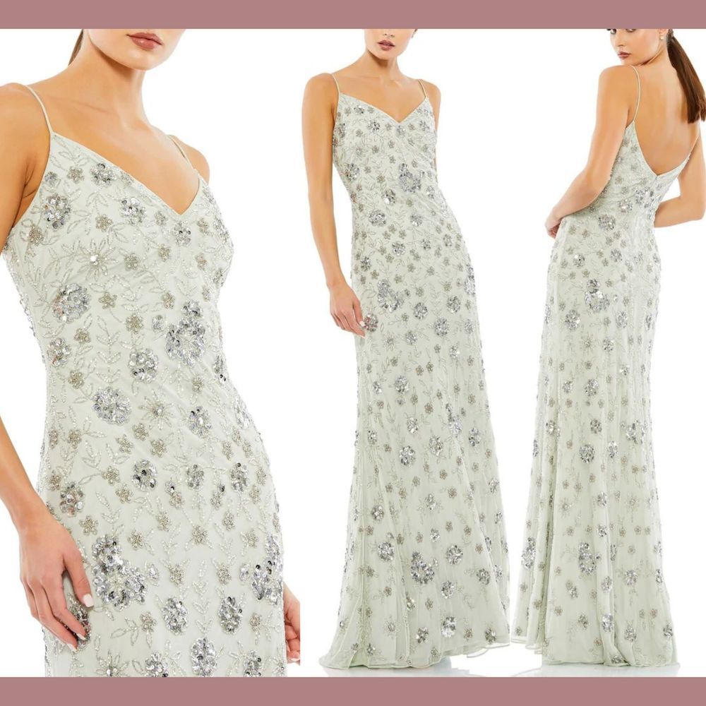 NWT $458‎ Mac Duggal [ 10 ] Sleeveless Beaded Slip Dress Gown Gold Floral S1101